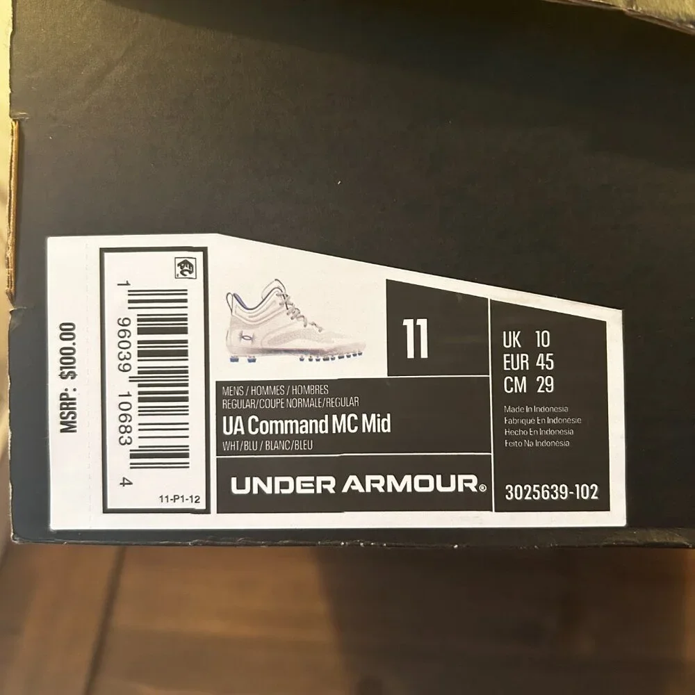 NWB Under Armour Men's Command MC Lacrosse Cleats Blue White Size 11